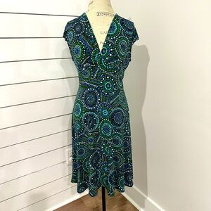 London Times Geometric Printed Dress V Neck Stretch Women’s Sz 8